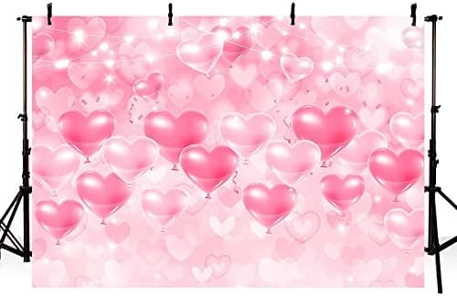 Mehofond 7x5ft розови срца балон фотографија позадина раните 2000 -ти романтична позадина на Денот на вineубените, банер за