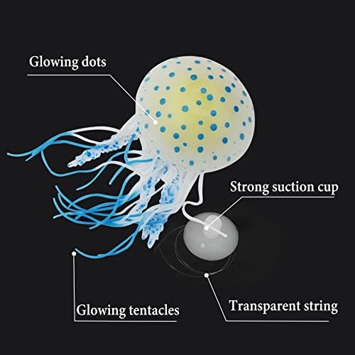 Декорација на медуза од медуза на Wishlotus, меки силиконски блескави аквариум украси флуоресцентни медузи со вшмукување чаша