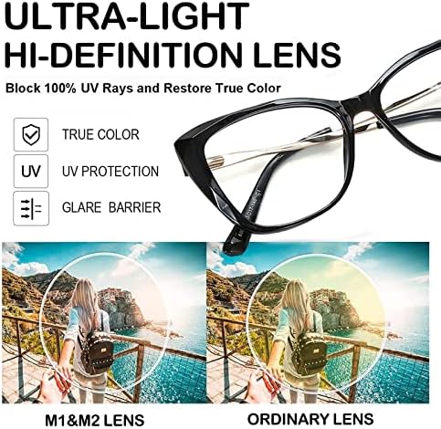 Очила за читање на очите M1 & M2 за жени -TR90 Рамка за блокирање на сина светлина w/пролетна шарка, анти -очила и УВ сјај