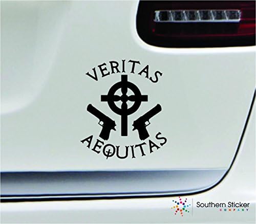 Veritas aequitas вистината и правдата 5.4x6.1 Black Gun Motto Втор амандман чест правда Латински налепници во боја на налепници