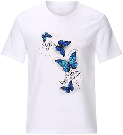 Летна Женска Маица За Печатење Пеперутки Трендовски Врвови Со Кружен Врат Со Кратки Ракави Секојдневни Слатки Графички Блузи