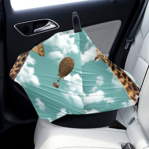 Бебе автомобилско седиште ги опфаќа жирафата балон со топол воздух уметност сино небо медицинска сестра капакот на шамија за