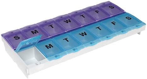 Планер за пилули за дози, кутија за организатор на витамин, прегради за заклучување 2x-големи за да се обезбедат лекови на рецепт