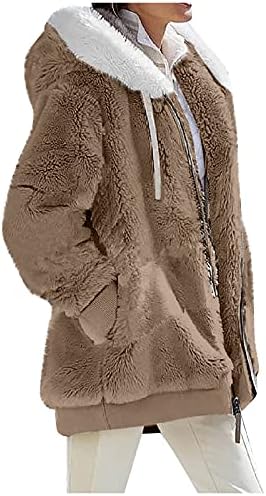 Foviguo женски зимски палта плус големина, забавен џемпер со долг ракав дама зимска качулка класичен мек џемпер за вратот целосен