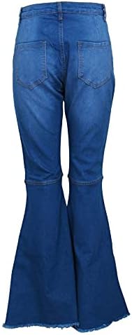 Lariau Широки фармерки за нозе за жени Копче слабиот разгорен џеб со висока половината Y2K искинати фармерки панталони панталони