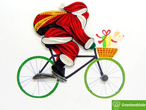 Greenhandshake Santa Claus возејќи велосипед - Quilling картичка 3D - уникатна посветена рачно изработена/срцева уметност. Дизајн