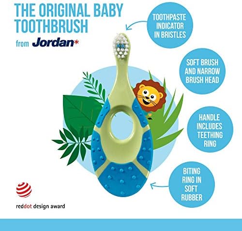 Jordanордан Чекор 1 Бебе четка за заби, 0-2 години, меки влакна, БПА бесплатно