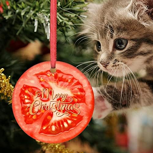 Божиќни украси за домати Смешни храна овошје украси за новогодишни керамички круг Персонализирани Божиќни украси 2022 КОНДЕНСКИ КОНДИСКИ ДЕЦЕР, 3 инчи
