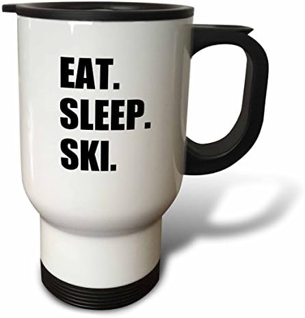 3drose Јадете сон ски скијање ентузијаст страствен скијач спорт црн текст за патување, 14-унца, не'рѓосувачки челик